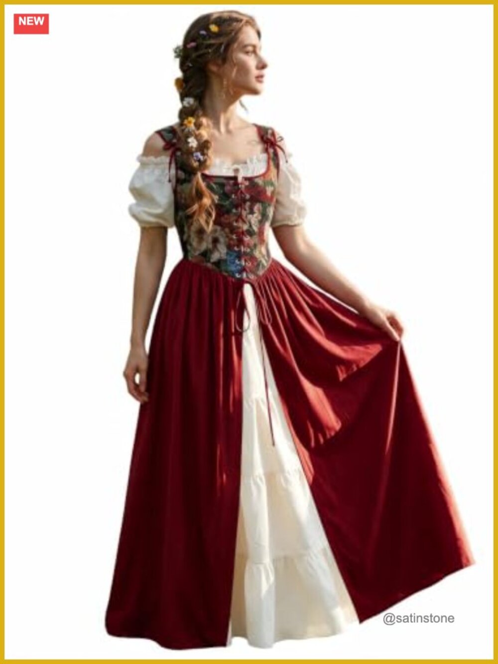 Renaissance Medieval Dress Set Corset Chemise Skirt Cosplay Costume